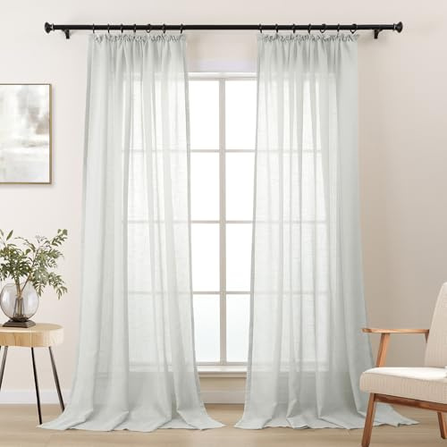 L.Z.E Silbergraue Vorhänge mit Kräuselband, Hellgraue Gardinen, 2er Set Transparent Leinenoptik Gardinen Vorhang Kurz (130 x 145 cm) für Küche Schlafzimmer Wohnzimmer, Schienensystem Gardinenschal
