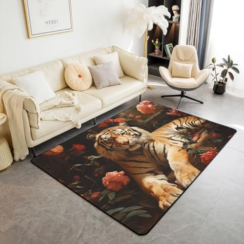 3D Gedruckt Bettvorleger rutschfeste Area Teppich,Wildtier-Tiger 3D Optische Illusion Teppiche Weich Flanell Bodenteppich Wohnzimmer Schlafzimmer Throw Runner Teppiche Low Profile Türmatten- -7M7Y3K5