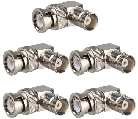 Futheda 5 connettori BNC maschio a BNC femmina, connettori BNC ad angolo retto, adattatore a gomito a 90 gradi RF cavo coassiale compatibile con telecamere di sicurezza CCTV 2G 3G 6G HD SDI Video