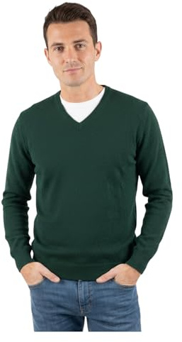 Marenza Scollo V Uomo Manica Lunga Misto Cashmere Seta Made in Italy (M, Verde Bottiglia)