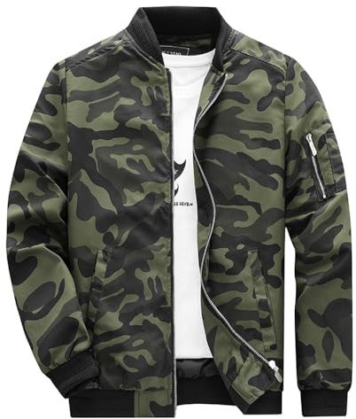 BERCIELY Jacke Herren Casual Lose Temperament Kunstlederjacke Herren Stehkragen Reißverschluss Langarm Jacke Herren Urban Business Bomberjacken Herren E-Army Green XL