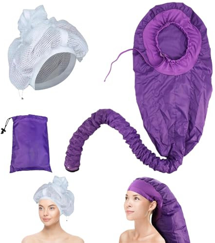 Dzmuero Casque seche cheveux, Bonnet seche cheveux, Casque chauffant cheveux, avec filet pour sèche-cheveux, Capuchon de séchage pour sèche-cheveux portable, Tube long, pour sécher, chauffer (Violet)