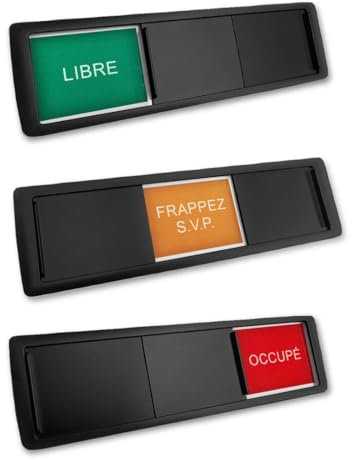 Plaque de porte Libre-Frappez S.V.P.-Occupé noir, dimension d’environ 178 x 50 mm - 5 pièces