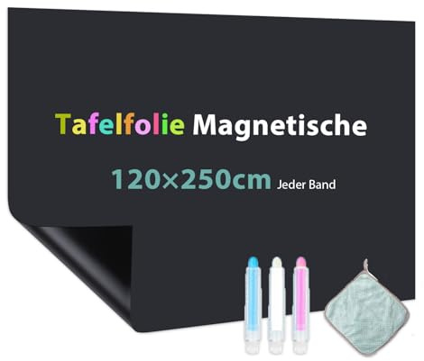 Warasee Magnétique Film Tableau Noir 250 x 120cm, Tableau Craie Mural Autoadhésif, Magnétique Pour Surfaces Lisses dans l'école, le Bureau, la Maison, incluent effaceur, feutre et aimants