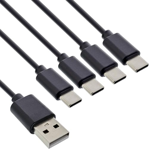 InLine 4in1 Y-Ladekabel, USB-A auf 4x USB-C, bis zu 25W Ladeleistung, kompaktes Vierfach-Ladekabel für Gadgets, kein Schnellladen, 2m, 35142