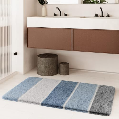 Homie Living Rio Marina Badteppich, 70 x 120 cm, Rauch blau | Badematte kuscheliger Flauschiger weicher Flor, rutschfest und Waschbar