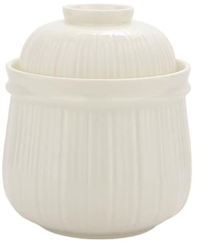 DECORN Recipiente de fermentación de cerámica - Frasco Tradicional de 1.8 litros (0.4 galones) con Tapa hermética - Fermentador de Rayas Blancas esmaltadas para Kombucha, Kimchi y encurtidos