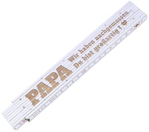 GRAVURZEILE Zollstock mit Gravur - Papa, wir haben nachgemessen - 2 Meter Glieder Maßstab aus Buchenholz mit Winkelanzeige - Geschenk für Papa zum Vatertag