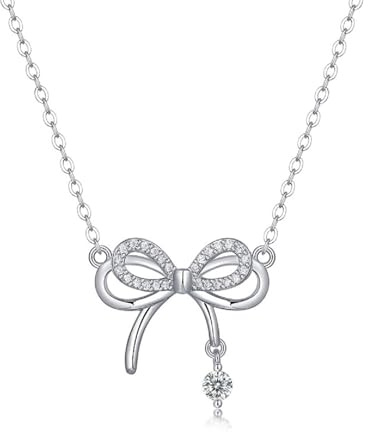 HinDaLi Collier Noeud Papillon Femme Argent 925 Pendentif Noeud Zirconium Brillant Ras de Cou Cristal Chaîne Nœud Papillon Cadeau Bijoux Collier Argent pour Femme Fille