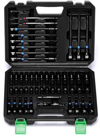 TecoTek 52PCS 1/4 Drive Impact Socket Set & Magnetic Nut Driver Set, Deep & Shallow Socket Metric(4-15mm), Metric Nut Driver Set(6-14mm) for 1/4 Quick-Change Hex Shank