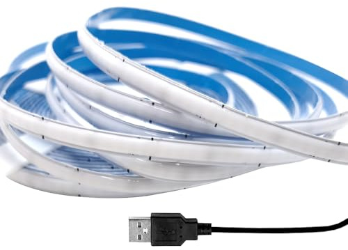 Cleiscry 5V COB LED Streifen Licht 400LED/M 5mm Dotless Flexible Band Lichter für Schrank Hause Beleuchtung (Blau 460nm, 1M)