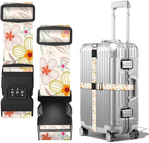 ECZOIL 2PCS Sangle à Bagages Réglables Dont Une avec Code à 3 Chiffres Personnalisée Sangle Valise Voyage Faciliter l'Identification des Valise-Fleurs