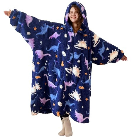 Winthome Plus size Blanket Hoodie for 90-150kg Women Men Adults, 3-6XL Oversized Sherpa Wearable Blanket with Lengthen Zipper (Purple Dinosaur)