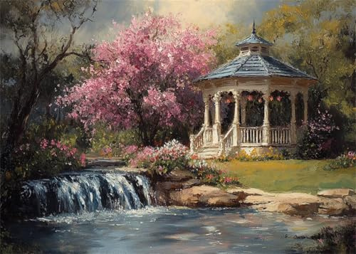 Diamond Art Painting Landscape Diamond Painting Pictures Pavilion DIY Round Full Drill Crystal Art and Crafts for Adults, Embroidery Paint by Numbers Crafts Kits for Home Wall Decor 50x70 cm X4-321