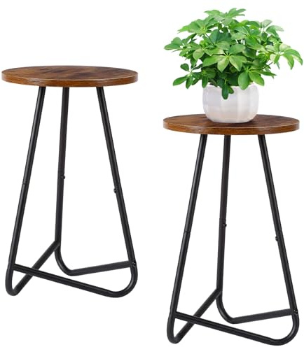HDANI 50cm Rund Pflanzenständer,Blumenständer 2 set,Pflanzenregal aus Holz und Metall,Modernes Regal für Zimmerpflanzen für Wohnzimmer, Balkon und Büro,Schwarz Rustikales Braun