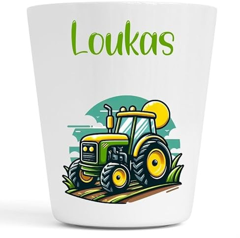 Générique Gobelet en Plastique pour Enfants | Gobelet Personnalisé avec Nom |Verre Plastique Incassable Personnalisé motif Tracteur, grue pâques et moto (Tracteur Loukas)