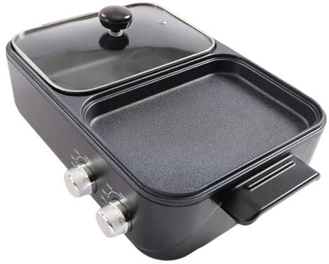 1500W Electric Hot Pot with Grill, Portable Electric 2 in 1 Hot Pot Barbecue Grill, Smokeless Shabu-Shabu Hotpot BBQ,Separate Dual Temperature Control, for Steak, Teppanyaki Pan Cooker, BBQ