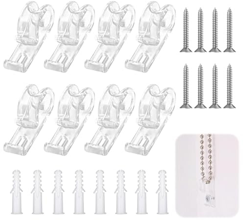 Lethra 8 Sets Roman Blind P Clip, Roman Roller Blind Chain Cord P Clips with 8 Screws 8 Plastic Pillars, Clear Roller Blind Clips for Roller Vertical Roman Blinds Bead Chain