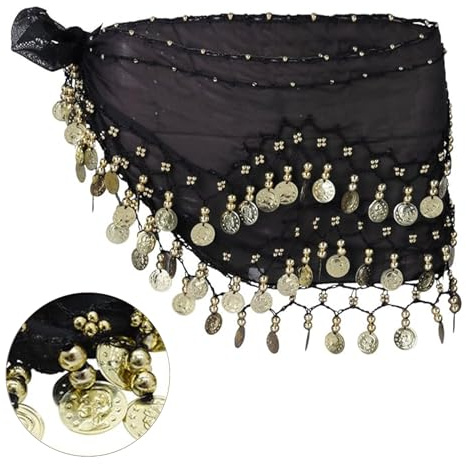 Chiffon Hüfttuch, Tanztuch mit Münzen für Bauchtanz, Damen BauchtäNzerin Kostüm, Damen Bauchtanz Gürtel, Schwarz Bauchtanz Hüfttuch, für Mädchen Frau für Performance Kostüm Bauchtanz Yoga Kurs