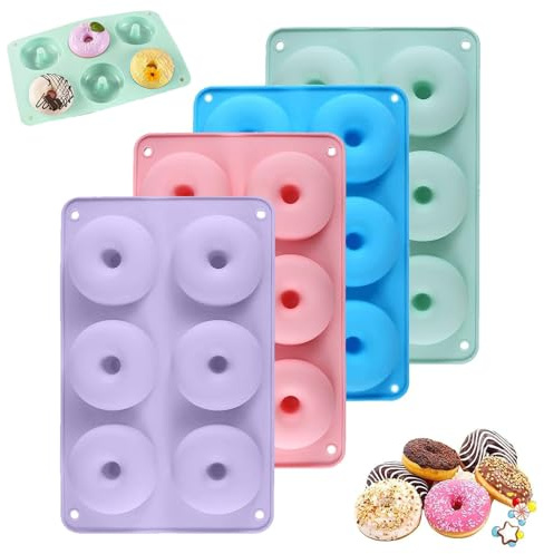 AUYFUA 4 PCS 6-Cavity Silicone Donut Mould, Donut Mould, Doughnut Mould Baking Set, Non-Stick Design, Multi-Color Kit for Home Baking, Party Desserts and Quick Breakfast Preparation