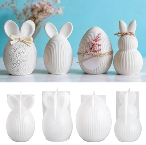 4 Stück Silikonformen Gießformen Ostern – Silikonform Ostern, Silikonform Osterhase & Osterei, Gießformen Silikon Frühling für Kerzen, Gips, Sojawachs & DIY Osterdeko