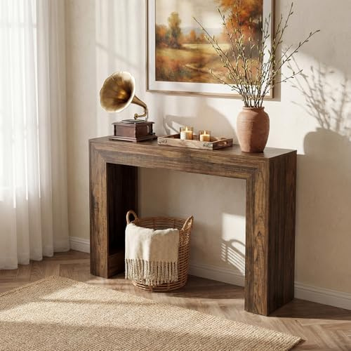 Tribesigns Konsolentisch 105 cm Flurtisch Für Eingangsbereich, Schmaler Tisch Hinter Couch, Farmhouse Konsolentisch Mit Stabiler Doppelbasis, Holzoptik Entryway Table Für Flur Wohnzimmer, Braun