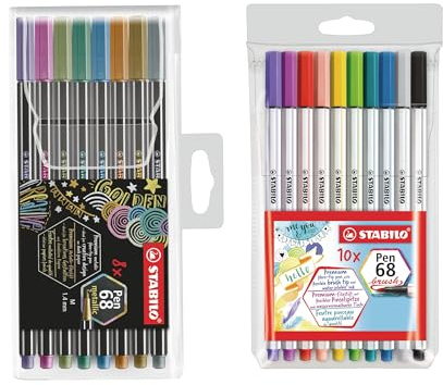 STABILO - Filzstifte - Pen 68 brush + metallic | Mit Pinselspitze 10er Etui + Metallic-Filzstift 8er Etui