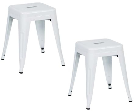 THINIA HOME Pack 2 Taburetes Bajos Industriales Apilables de Acero 38x38x46cm