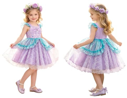 Sinleey Baby sjöjungfru stil prinsessklänning liten flicka sjöjungfru klänning nyfödda bodyklänning ärmlös prinsessklänning skola, Lavendel, 110/116 cm