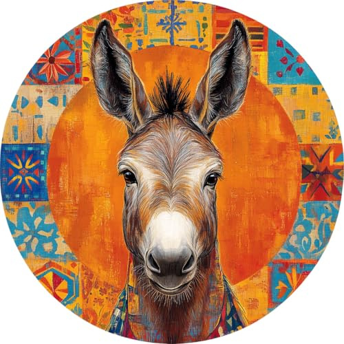 Generico Sottopiatto Tondo 34 cm Animali Asino | Tovaglietta Americana Lavabile | Sottopiatti Eleganti da Tavola | Idea Regalo | Stampa UV su PETG Alimentare, Legno HDF, Sughero, Made in Italy