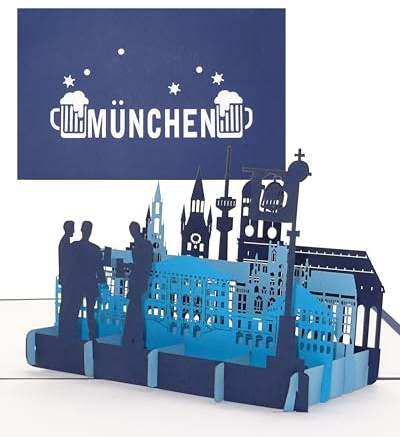 Cologne Cards Pop Up Karte „München Skyline - München & Bayrisches Bier“ - 3D Geburtstagskarte als Deko & Souvenir, Einladungskarte, Geschenkgutschein & Reisegutschein zum Oktoberfest