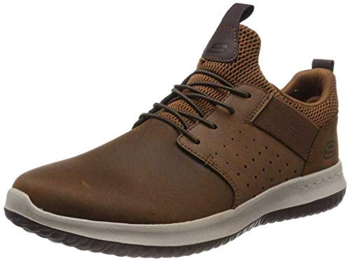 Skechers Herren Delson Axton Sneakers, Dark Brown Leather, 47.5 EU
