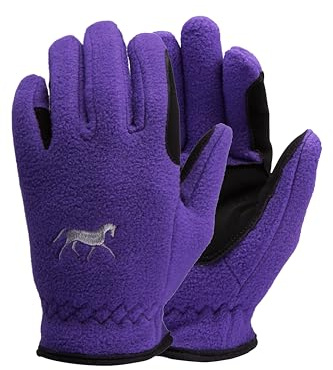 HORZE Kids' Fleece Winter Horse Riding Gloves with Pony Design - Sultry Violet - 6