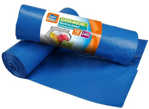 RAVI Müllbeutel, 240L, 10 Stück, blau, Säcke aus LDPE-Folie, Schwerlast Beutel, reißfeste Abfallsäcke, Müllsäcke für Küche, Garage