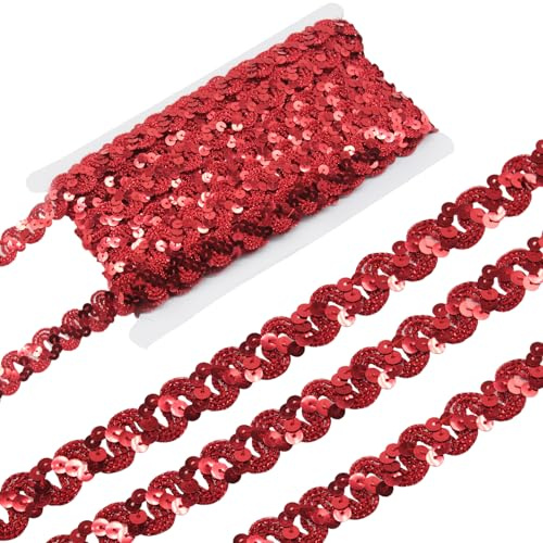Yalulu 10 Meter Glänzendes Geflochten Zierband Paillettenband Glitzer Borte aus Dekoband Zierband Geschenkband Bortenband Kordelband Nähen DIY Handwerk Bastelprojekte (Rot)