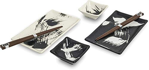 yoaxia ® - [ MEIAN ] Japan Keramik Sushi-Set je 2x Teller, Dipschale, Essstäbchen - Set in Geschenkverpackung