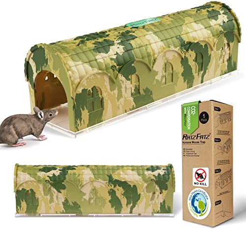 RatzFatz Trappola per topi a cattura viva Trappola riutilizzabile Mimetico Esterno e Interno Meccanismo Innovativo Modello Rambo