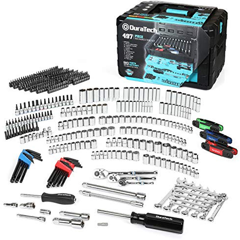 DURATECH 497-Piece Mechanics Tool Set, Include SAE/Metric Sockets, 90-Tooth Ratchet and Wrench Set in 3 Drawer Tool Box