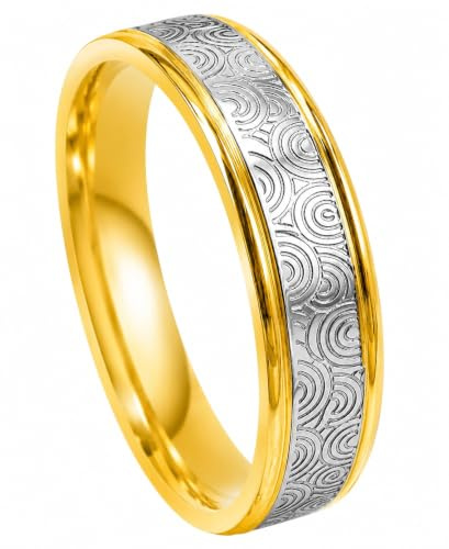 Everstone Paar Ringe Eheringe, Titane Ring Herren/Damen Hochzeit, Verlobung, Alltag, Freundschaftsring, Partnerringe Eheringe, Größe 46 bis 77 Zweifarbige Farbe: Gelbgold & Platin 6MM 4MM