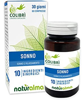 Sonno Naturalma e Consorzio Colibrì 60 compresse da 1000mg - Melatonina, Magnesio, Passiflora, Valeriana, Ashwagandha, Bacopa, Camomilla, Escolzia e Tiglio - Integratore alimentare - Vegano