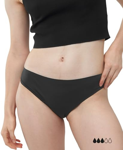 MyMonthlys Seamless Perioden Unterwäsche leichte bis mittlere Blutung/ersetzt bis zu 2-3 Tampons - Periodenslips Damen dünnste Einlage saugstark ohne Biozide - Schwarz XXS-XXL