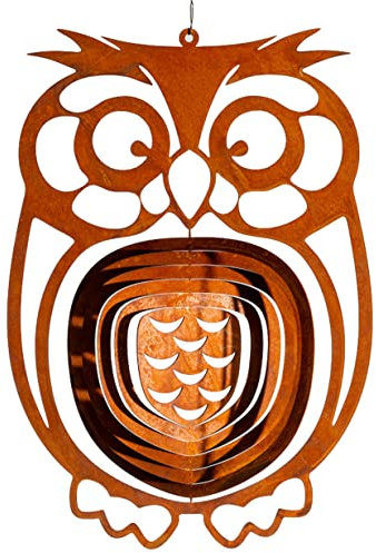 Windspiel Spirale Eule 18x25 cm im Rost Design - Garten Deko, Rostdeko, Hänger, Fensterschmuck