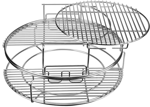 Burly grill 5 Piece Replacement Kit for Big Green Egg Large, Rack for Eggspander 5 Piece Kit Conveggtor Basket Stainless Steel Grill Stack Rack with Removable Cooking System Expander Rack