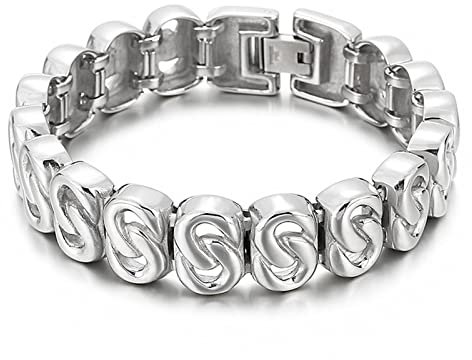 Beydodo Armband Edelstahl Herren, Partnerarmbänder Unendlich Gliederarmband Breit 17MM mit Leiterverschluss Bettelarmband Armband Silber 22.5CM für Charms