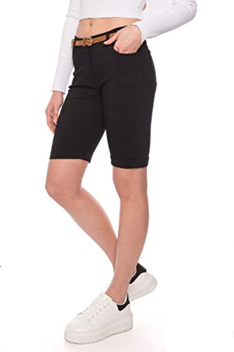 Kendindza Chino Shorts Kurze Bermuda Shorts Damen Knielang Kurze Hose Damen Sommer Shorts Sommer elegant (S, Schwarz)