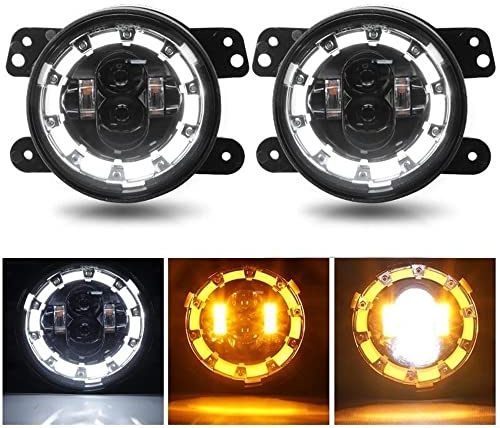 Mincar 4In Led Nebelscheinwerfer Weiß Gelber Halo Angel Eyes Nebelscheinwerfer Taglichter Für Jeep Wrangler Jk Tj Cherokee Dodge Chrysler 2 Stücke