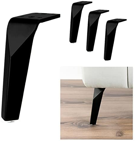 P17 - ROBIN | Set: 4 Piedi in Metallo + 16 viti | Finitura:Nero Opaco | Altezza: 15 cm | Materiale: Metallo | Gambe per Divani, Mobili, Armadi, Poltrone | Piedi in metallo per Arredamento