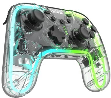BIONIK RGB Wireless Controller for Nintendo Switch & PC Games - Transparent Shell with Rainbow Lighting Effects - Programmable Macro Buttons & 40-Hour Battery - Switch Controller with Motion Controls