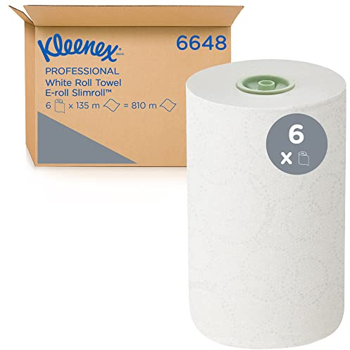 Kleenex Slimroll Papierhandtücher auf Rollen 6648 – E-Roll-Rollenhandtücher – 6 x 135 m weiße Papierhandtuchrollen (insg. 810 m)