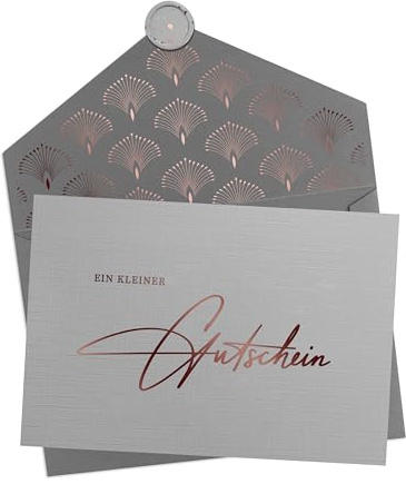 Joli Coon Premium Gutscheinkarte mit Kuvert und Wachssiegel | 350g strukturiertes Designerpapier, Roségoldveredelung, für Gutscheine und gemeinsame Erlebnisse